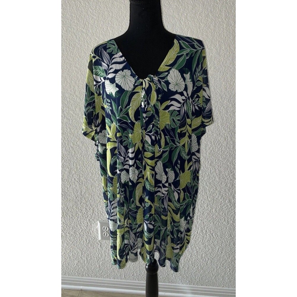 Siren Lily 3X Plus Size Blouse Tunic Top Tropical Leaf Floral V-Neck Front Tie